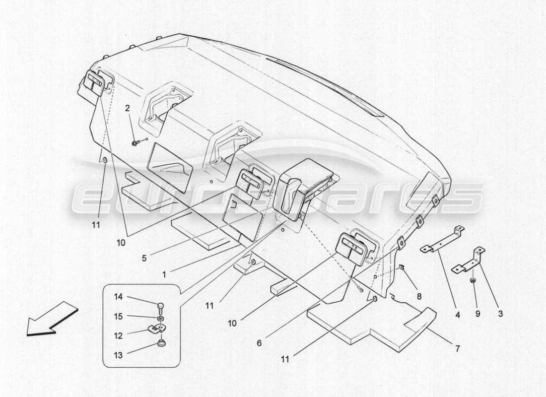 a part diagram from the maserati quattroporte m156 (2014 onwards) parts catalogue