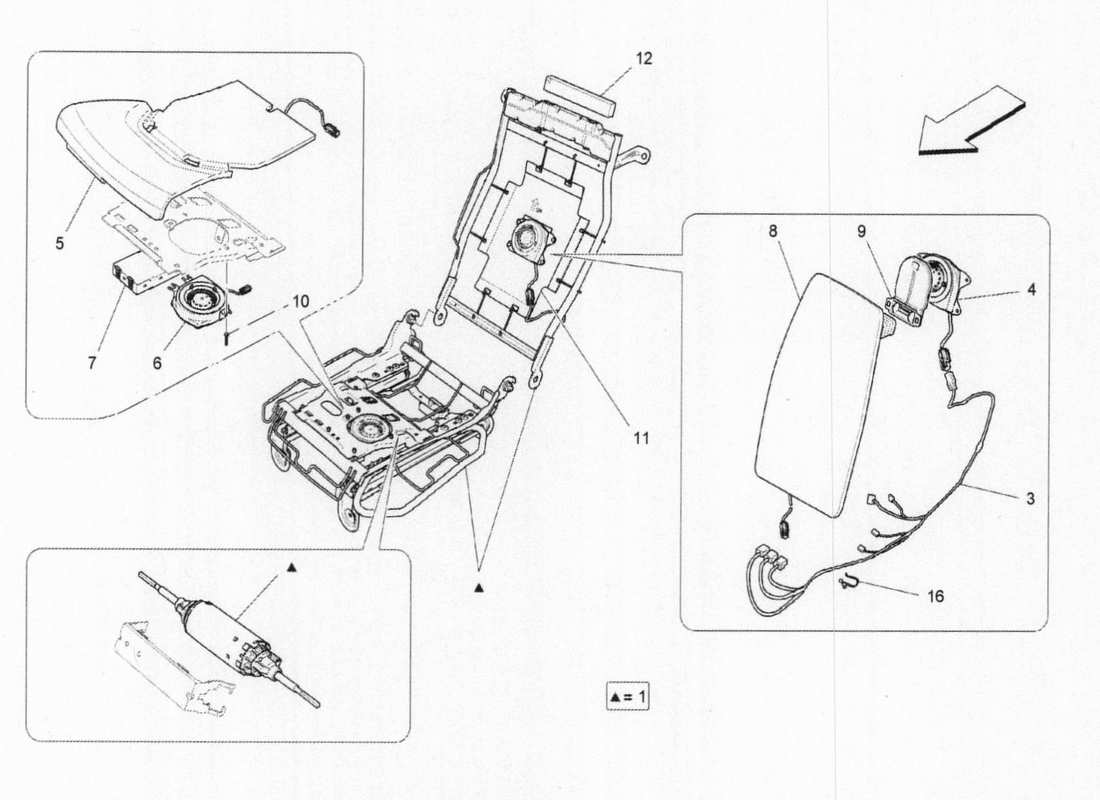 a part diagram from the maserati quattroporte m156 (2014 onwards) parts catalogue
