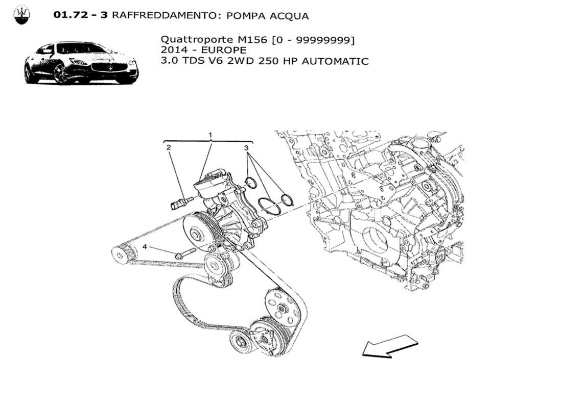 a part diagram from the maserati qtp. v6 3.0 tds 250bhp 2014 parts catalogue