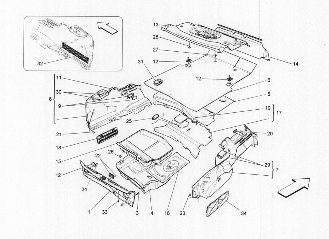 a part diagram from the maserati quattroporte m156 (2014 onwards) parts catalogue