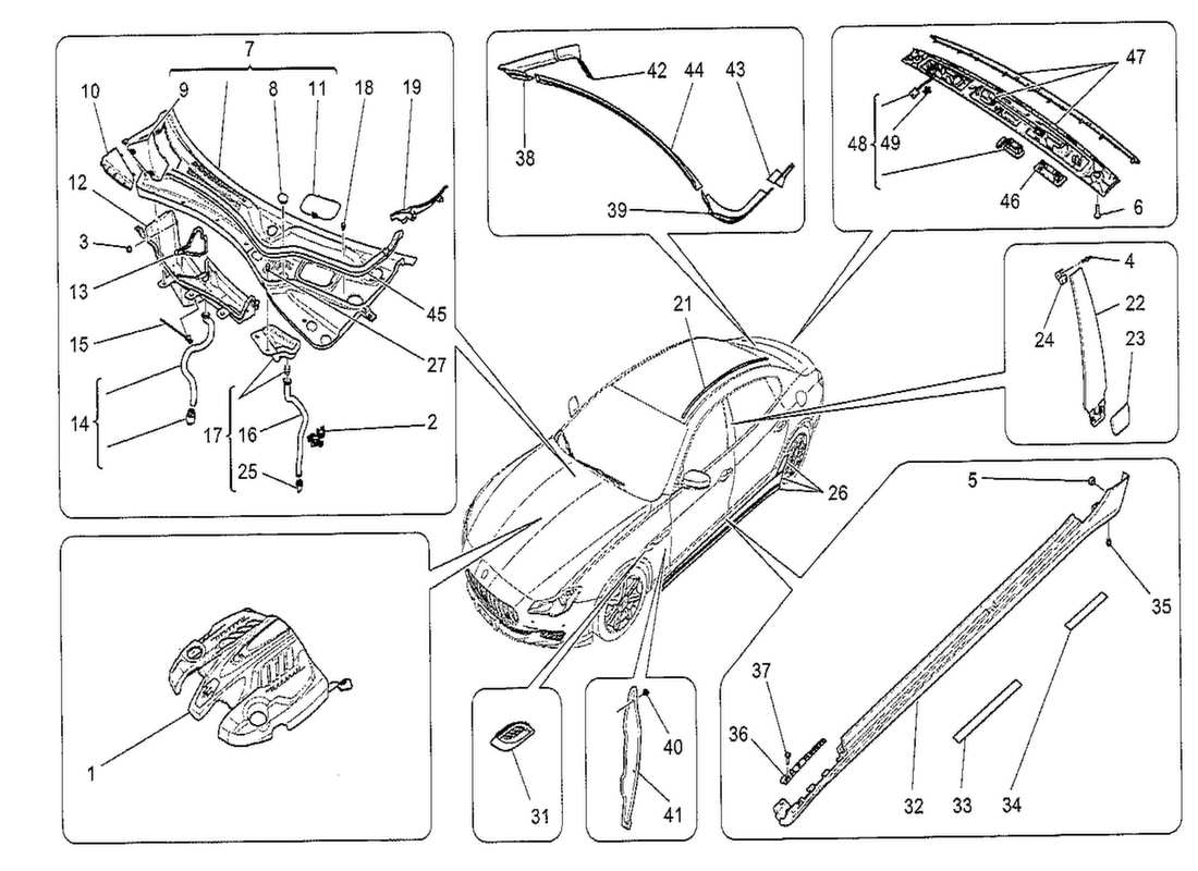 a part diagram from the maserati quattroporte m156 (2014 onwards) parts catalogue