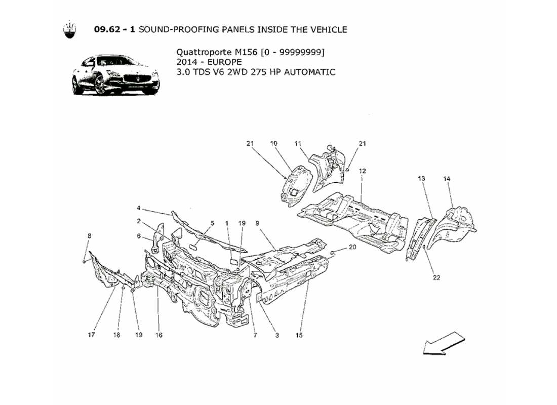 a part diagram from the maserati quattroporte m156 (2014 onwards) parts catalogue