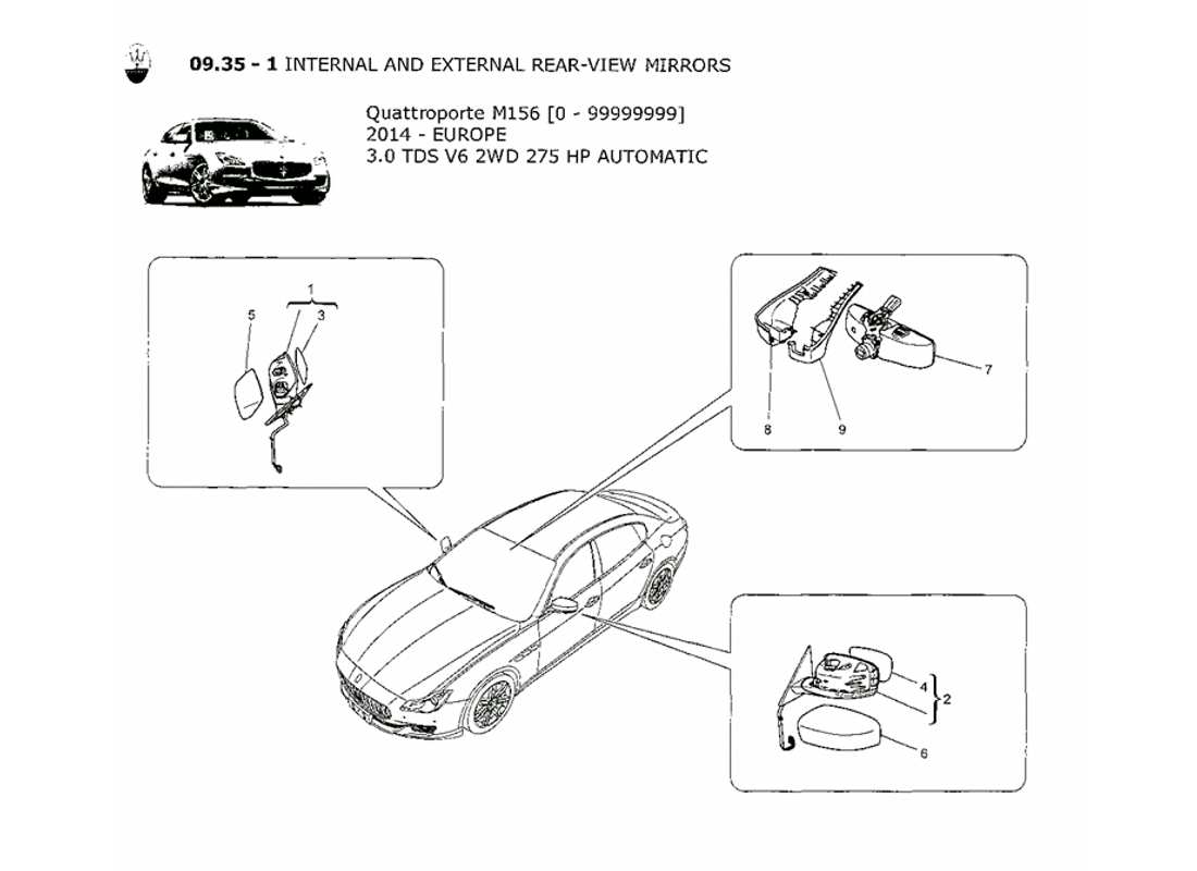 a part diagram from the maserati quattroporte m156 (2014 onwards) parts catalogue