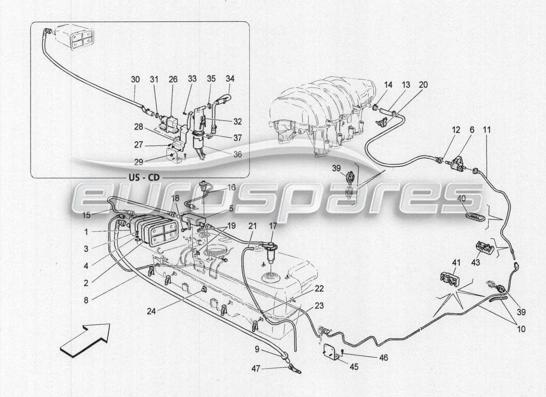 a part diagram from the maserati grancabrio parts catalogue