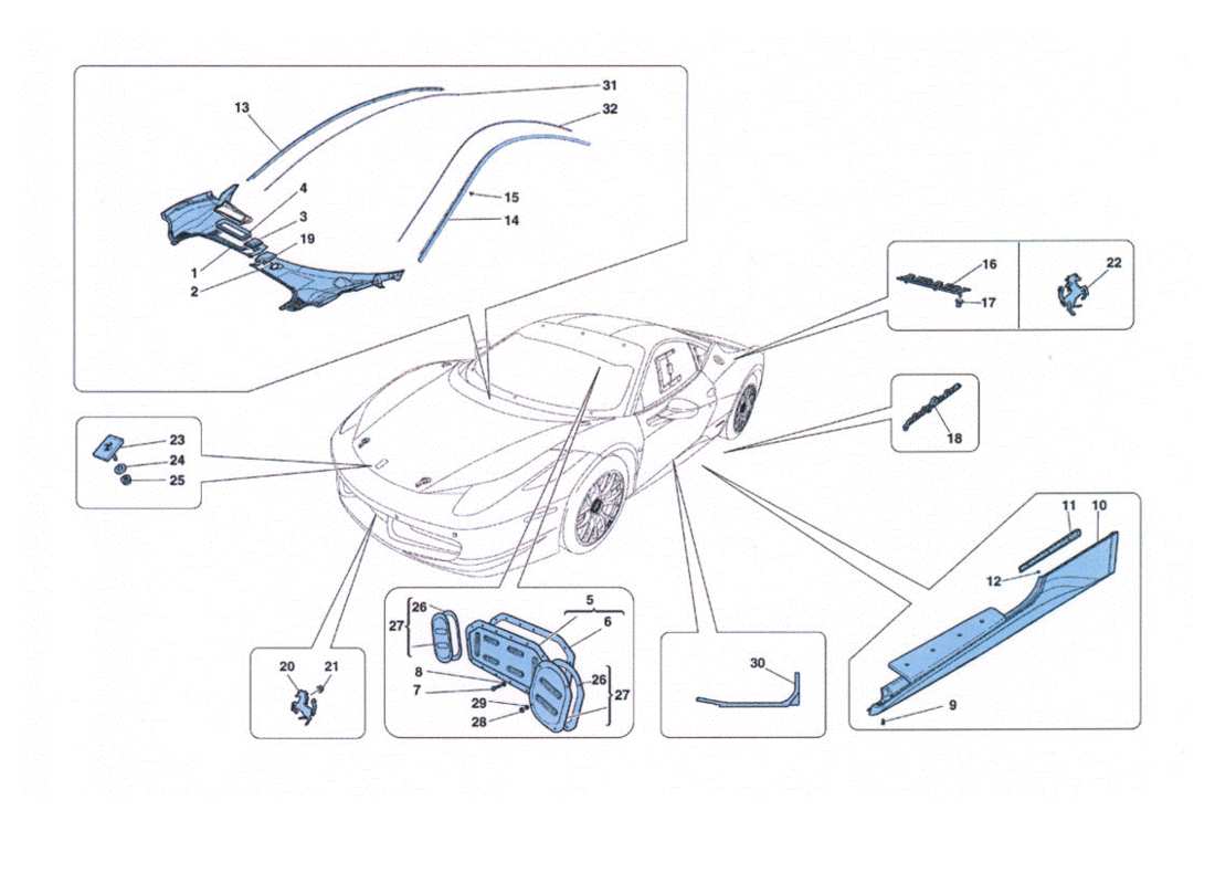 a part diagram from the ferrari 458 challenge parts catalogue