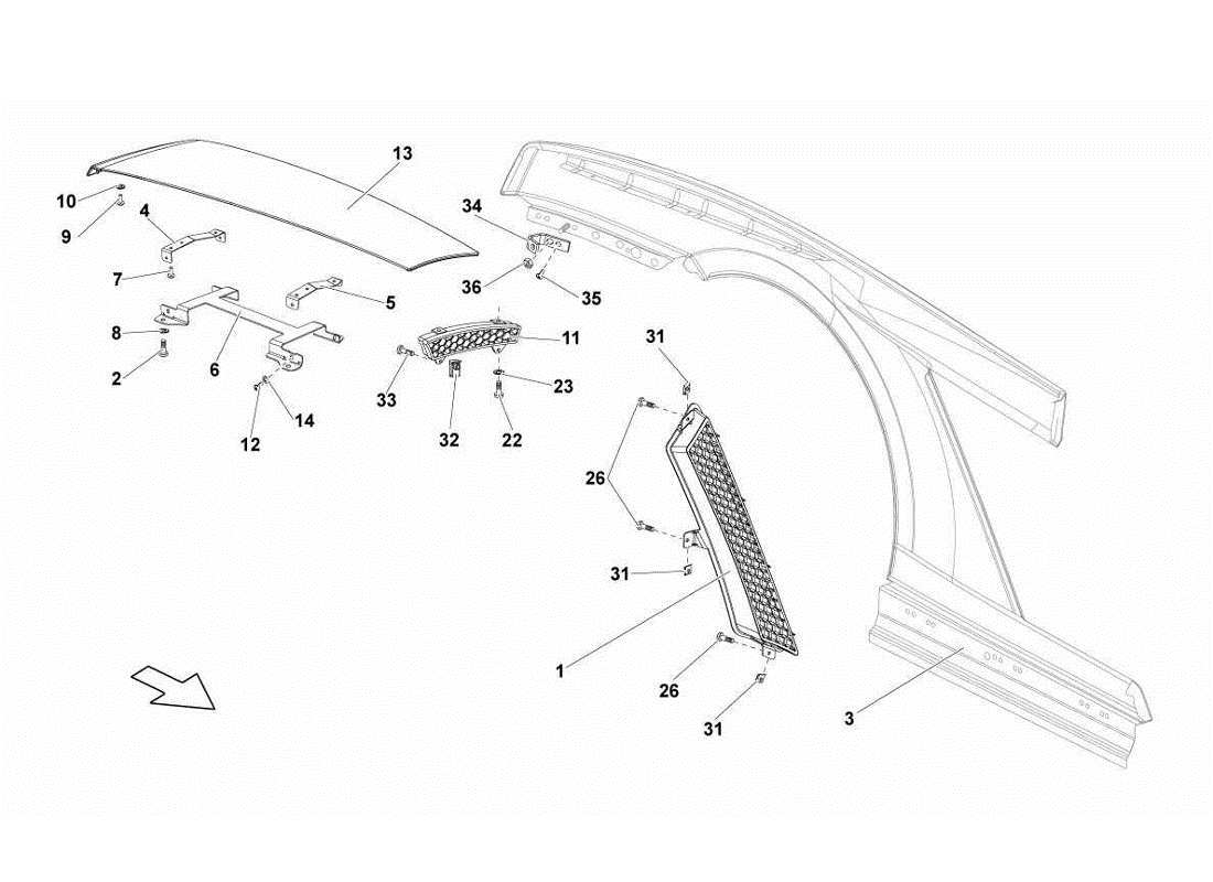 a part diagram from the Lamborghini Gallardo LP560-4s update parts catalogue