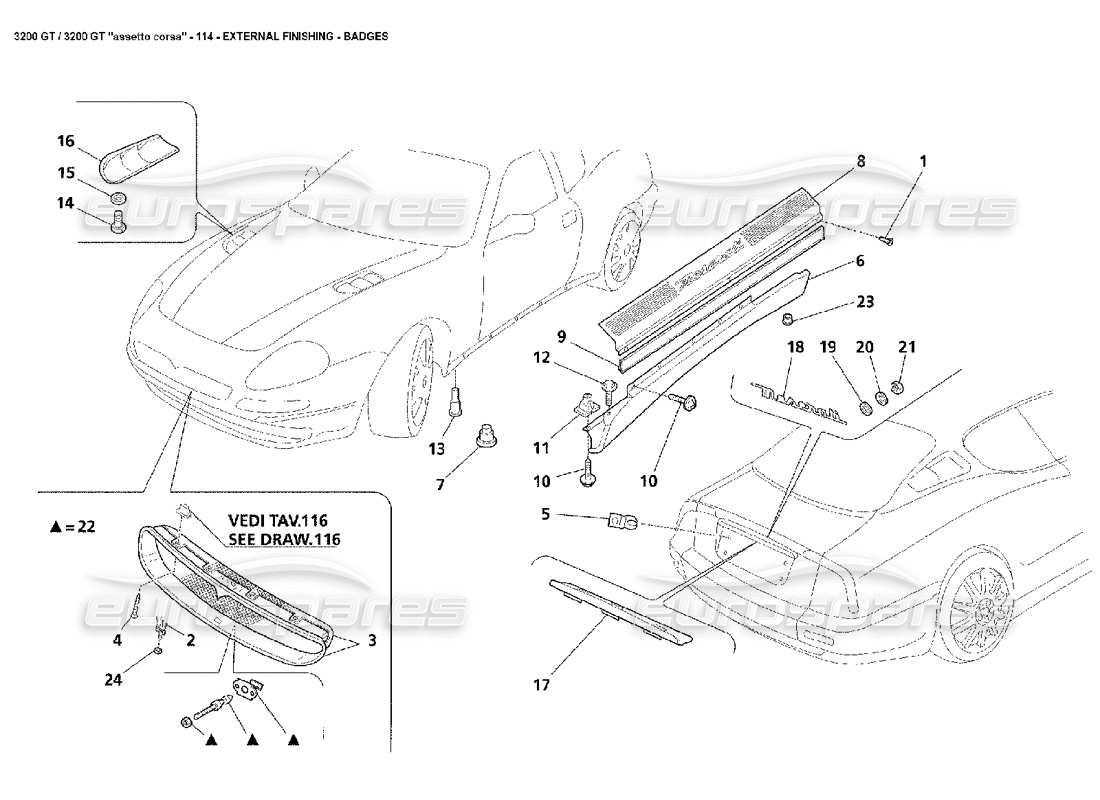 a part diagram from the maserati 3200 gt/gta/assetto corsa parts catalogue