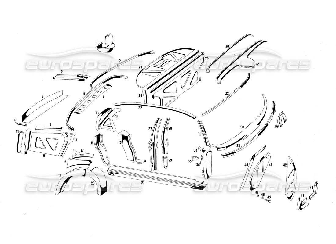 a part diagram from the maserati quattroporte (1967-1979) parts catalogue