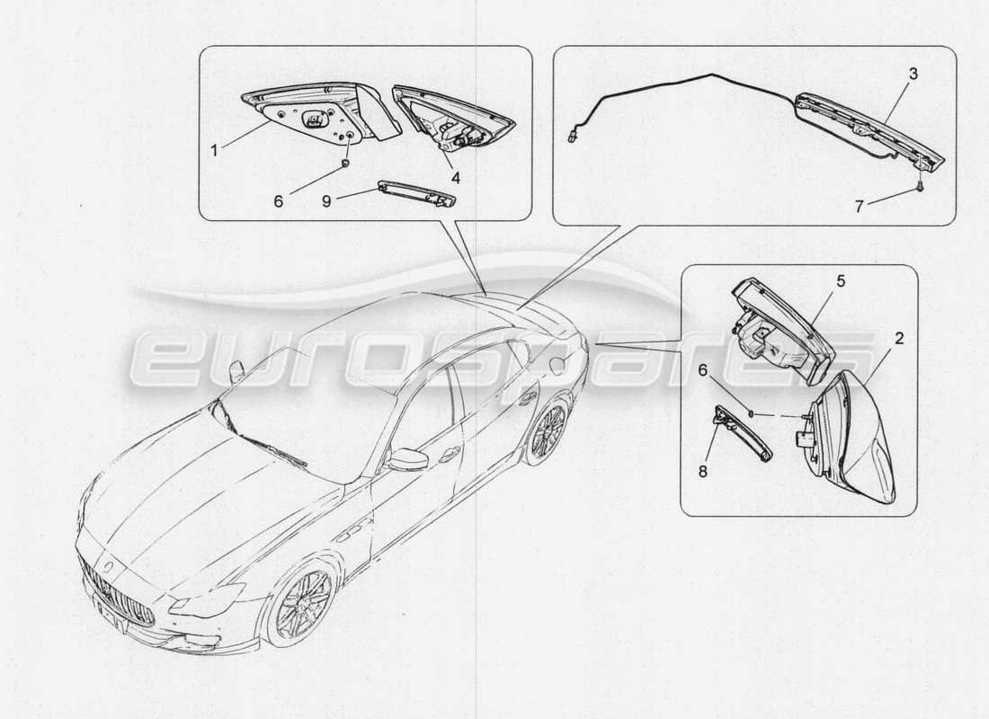 a part diagram from the maserati quattroporte m156 (2014 onwards) parts catalogue