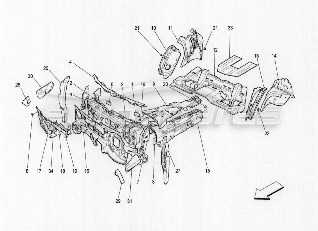 a part diagram from the maserati quattroporte m156 (2014 onwards) parts catalogue