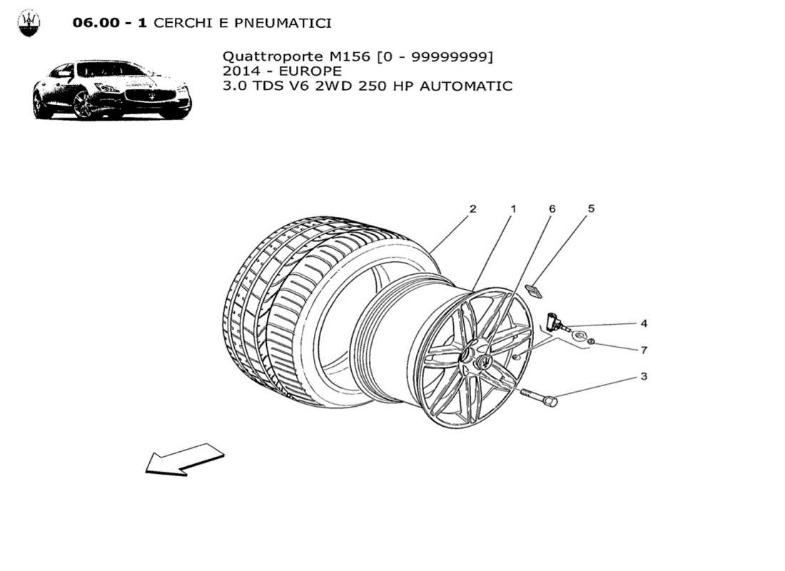 a part diagram from the maserati quattroporte m156 (2014 onwards) parts catalogue