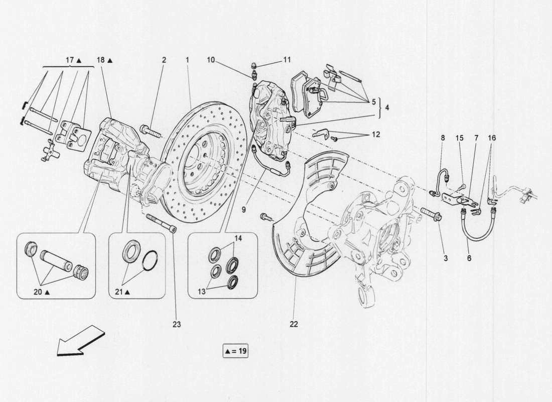 a part diagram from the maserati quattroporte m156 (2014 onwards) parts catalogue