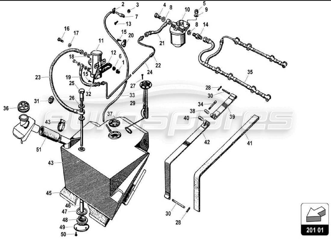 VIEW PARTS DIAGRAMS FROM THE LAMBORGHINI MIURA PARTS CATALOGUE a part diagram from the lamborghini miura parts catalogue