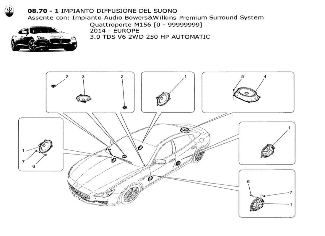 a part diagram from the maserati quattroporte m156 (2014 onwards) parts catalogue