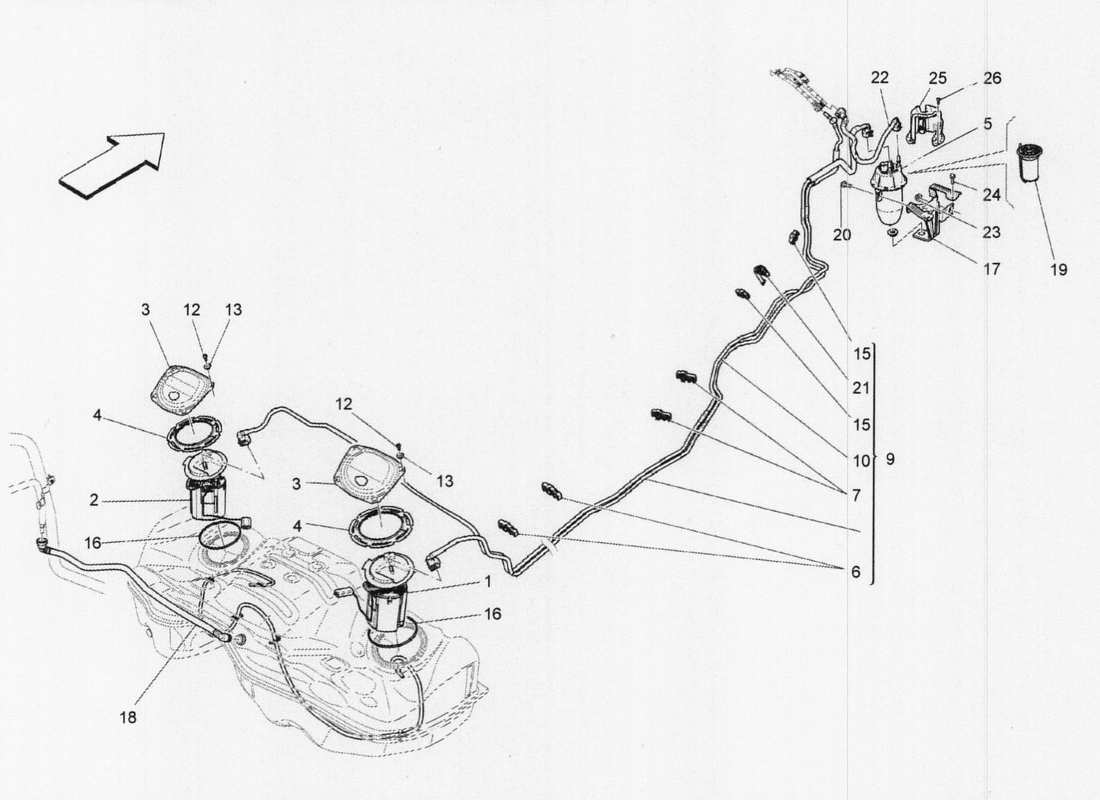 a part diagram from the maserati quattroporte m156 (2014 onwards) parts catalogue