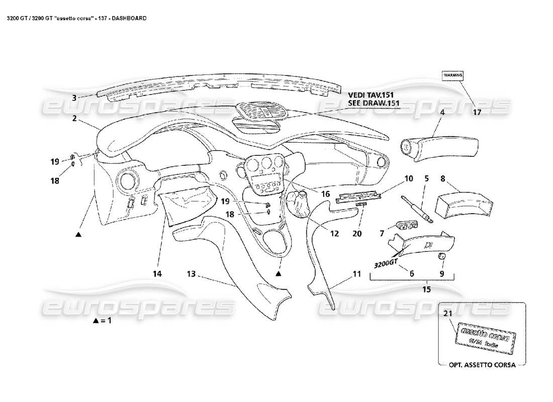 a part diagram from the Maserati 3200 GT/GTA/Assetto Corsa parts catalogue