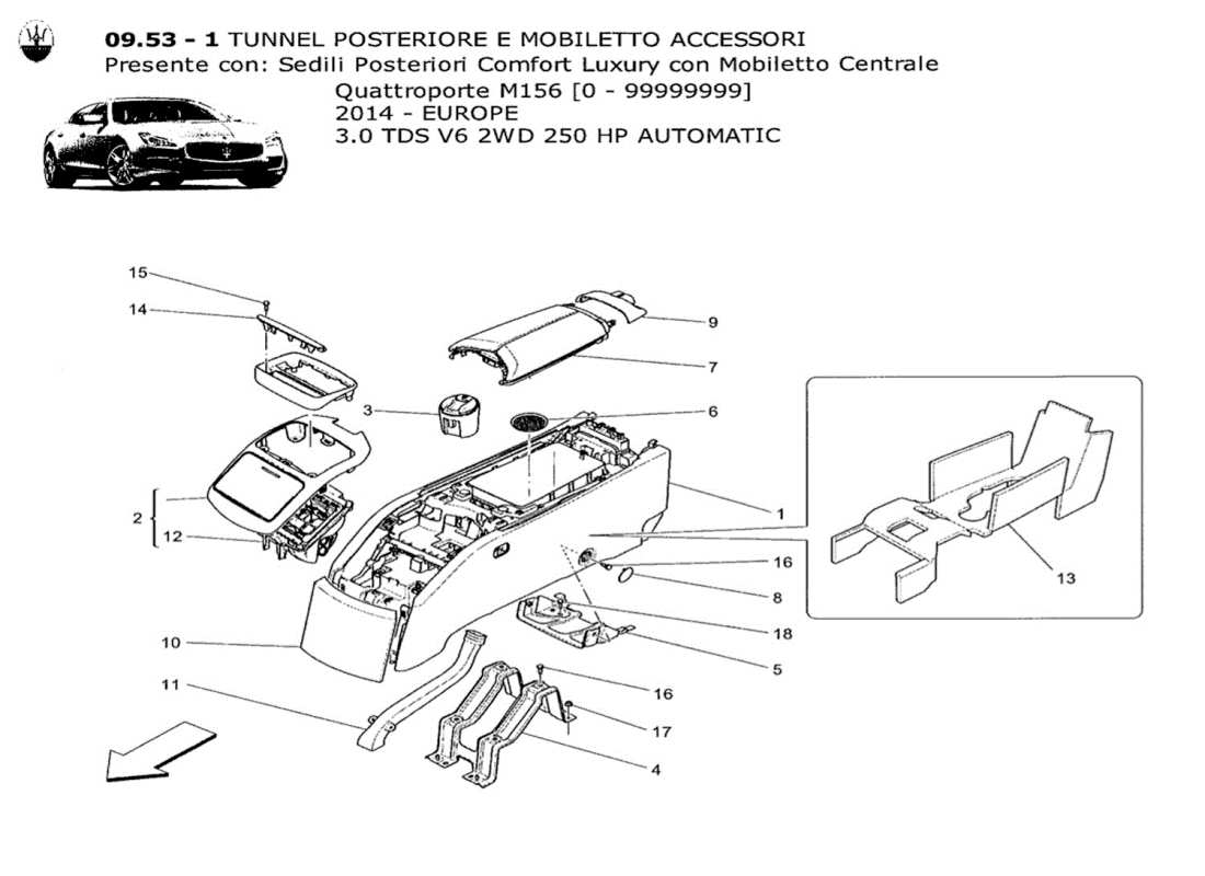 a part diagram from the maserati quattroporte m156 (2014 onwards) parts catalogue