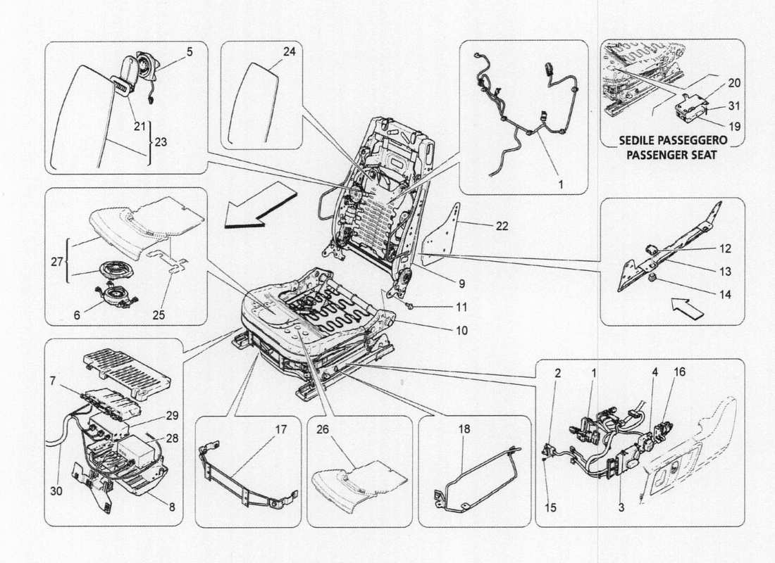 a part diagram from the maserati quattroporte m156 (2014 onwards) parts catalogue
