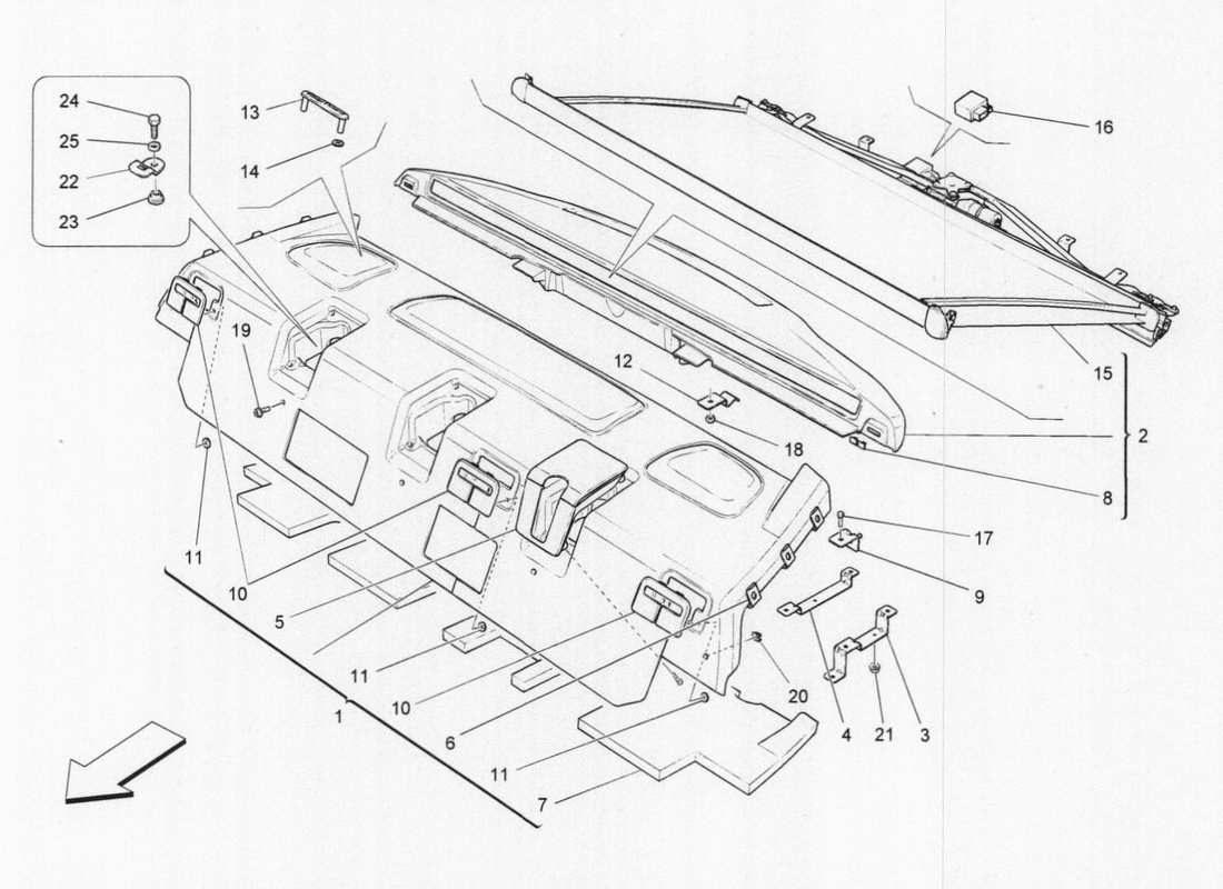 a part diagram from the maserati quattroporte m156 (2014 onwards) parts catalogue