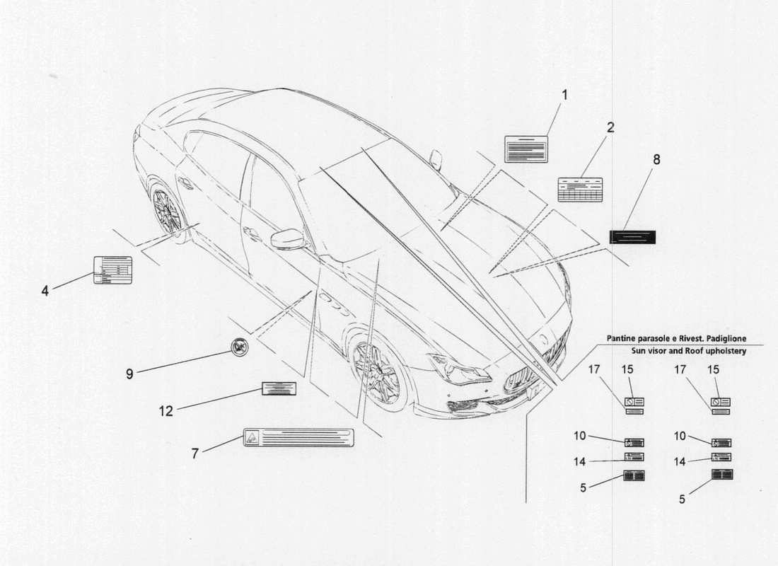 a part diagram from the maserati quattroporte m156 (2014 onwards) parts catalogue