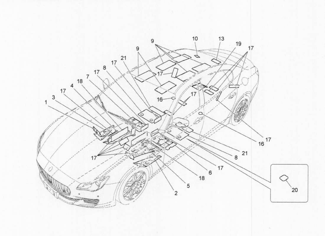 a part diagram from the maserati quattroporte m156 (2014 onwards) parts catalogue