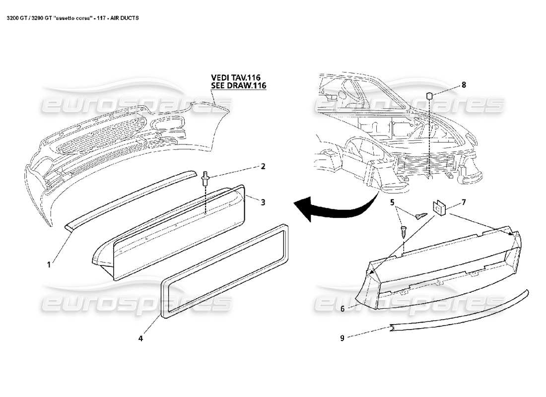 a part diagram from the Maserati 3200 GT/GTA/Assetto Corsa parts catalogue