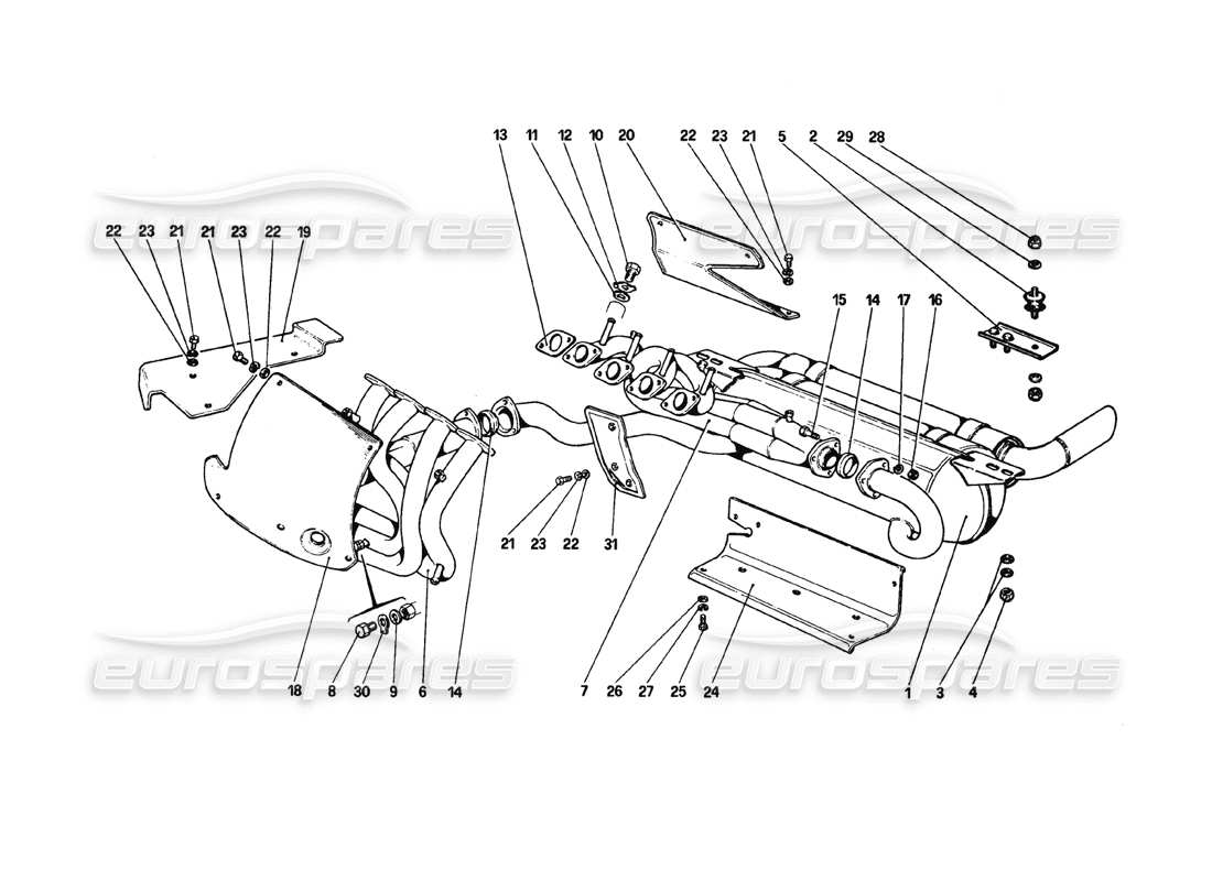 a part diagram from the ferrari 308 gtb (1980) parts catalogue