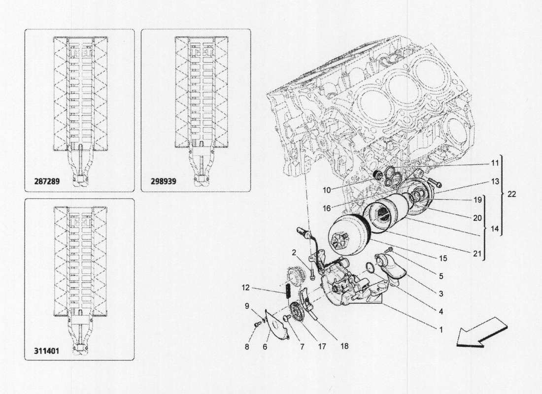 a part diagram from the maserati quattroporte m156 (2014 onwards) parts catalogue