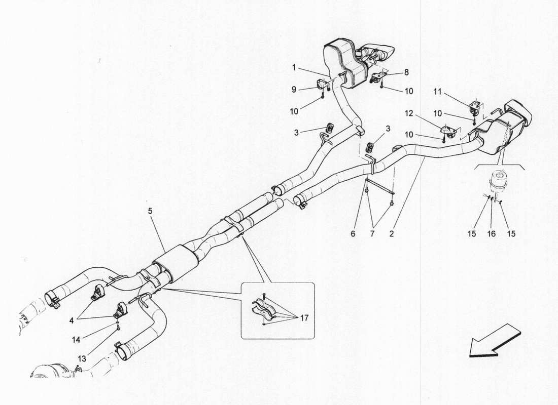 a part diagram from the maserati quattroporte m156 (2014 onwards) parts catalogue