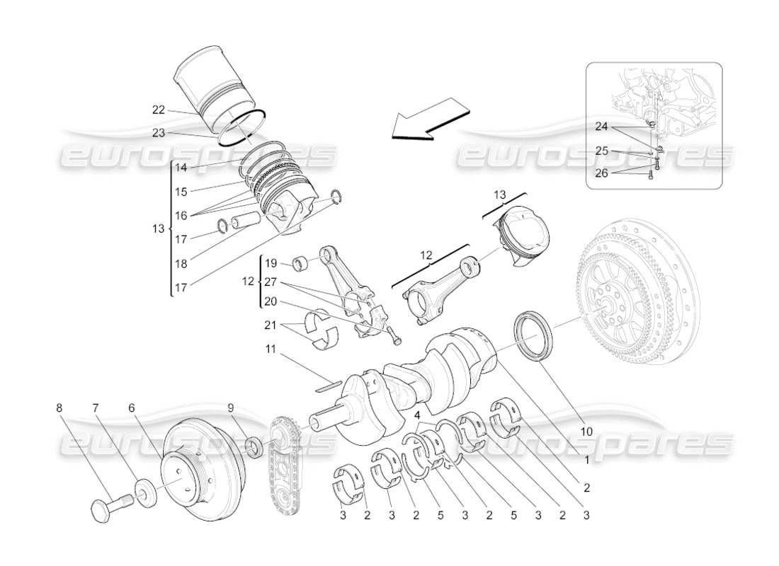 a part diagram from the maserati grancabrio parts catalogue