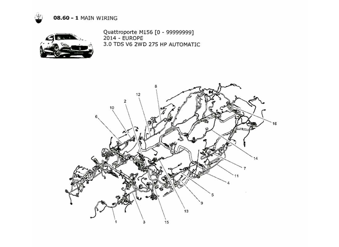 a part diagram from the maserati quattroporte m156 (2014 onwards) parts catalogue