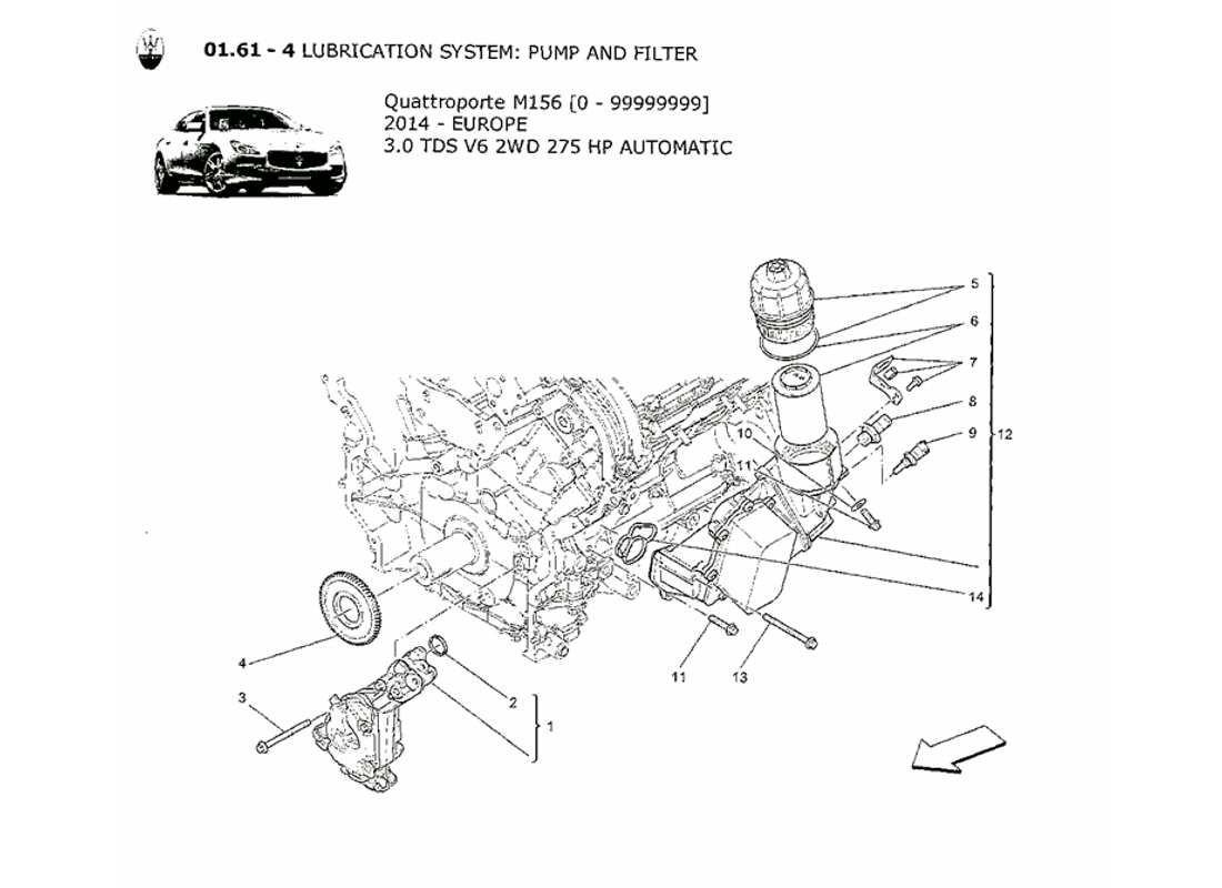 a part diagram from the maserati quattroporte m156 (2014 onwards) parts catalogue