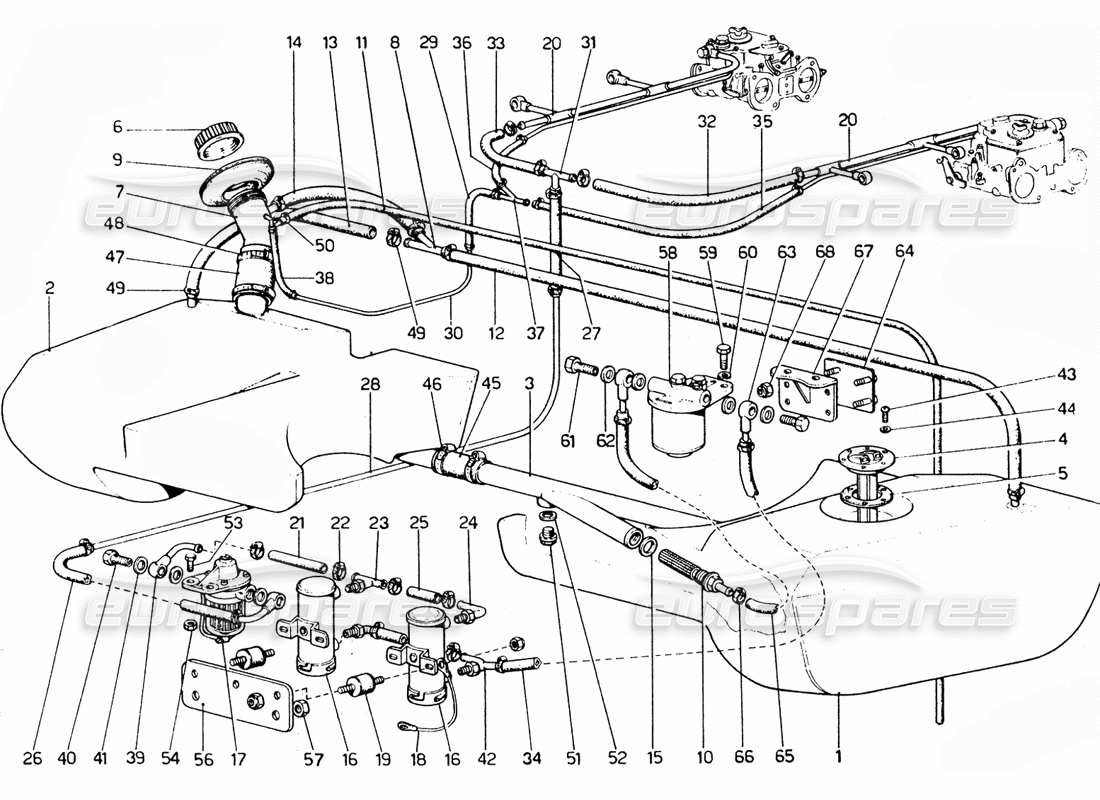 a part diagram from the ferrari 330 and 365 parts catalogue
