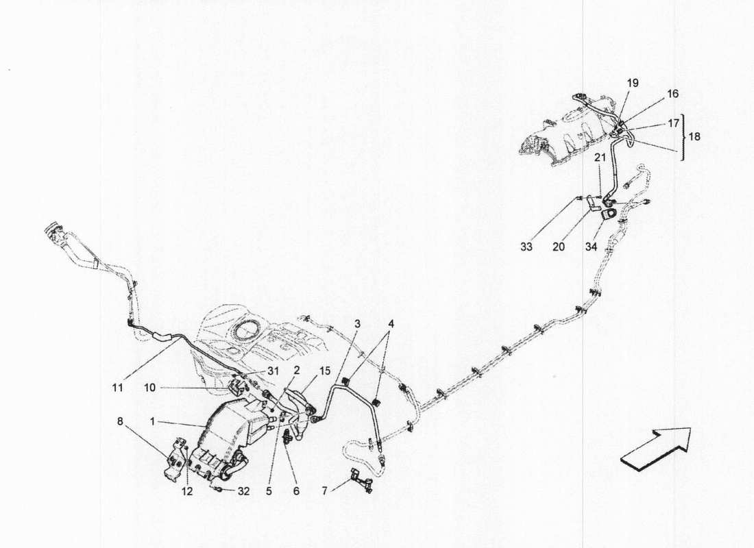 a part diagram from the maserati quattroporte m156 (2014 onwards) parts catalogue