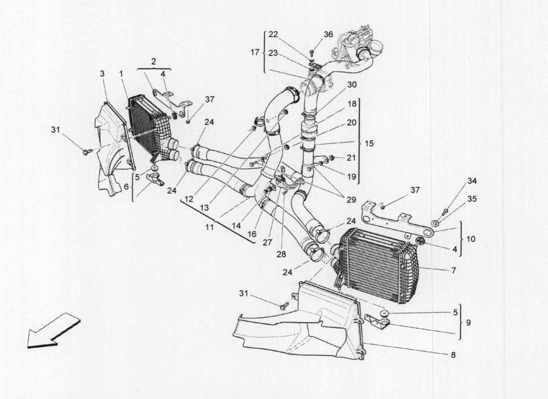 a part diagram from the maserati quattroporte m156 (2014 onwards) parts catalogue