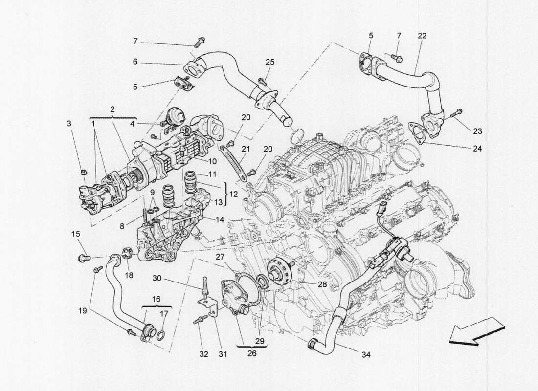 a part diagram from the maserati quattroporte m156 (2014 onwards) parts catalogue