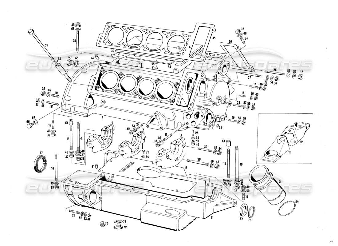 a part diagram from the maserati quattroporte (1967-1979) parts catalogue