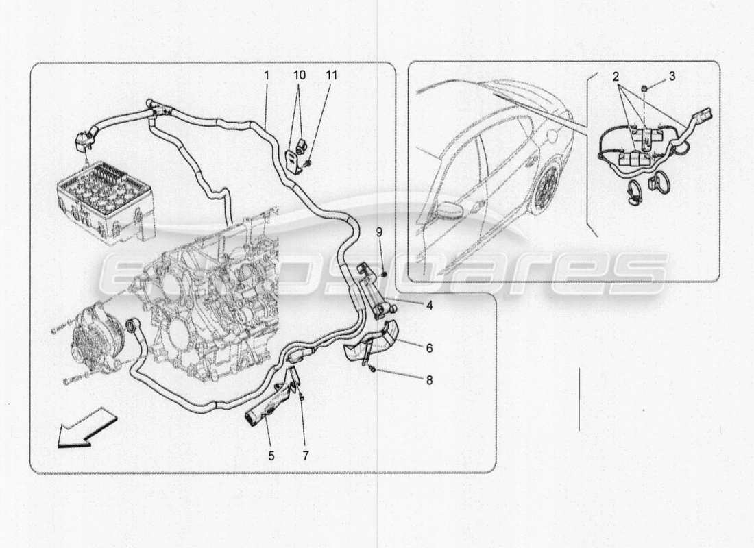 a part diagram from the maserati quattroporte m156 (2014 onwards) parts catalogue