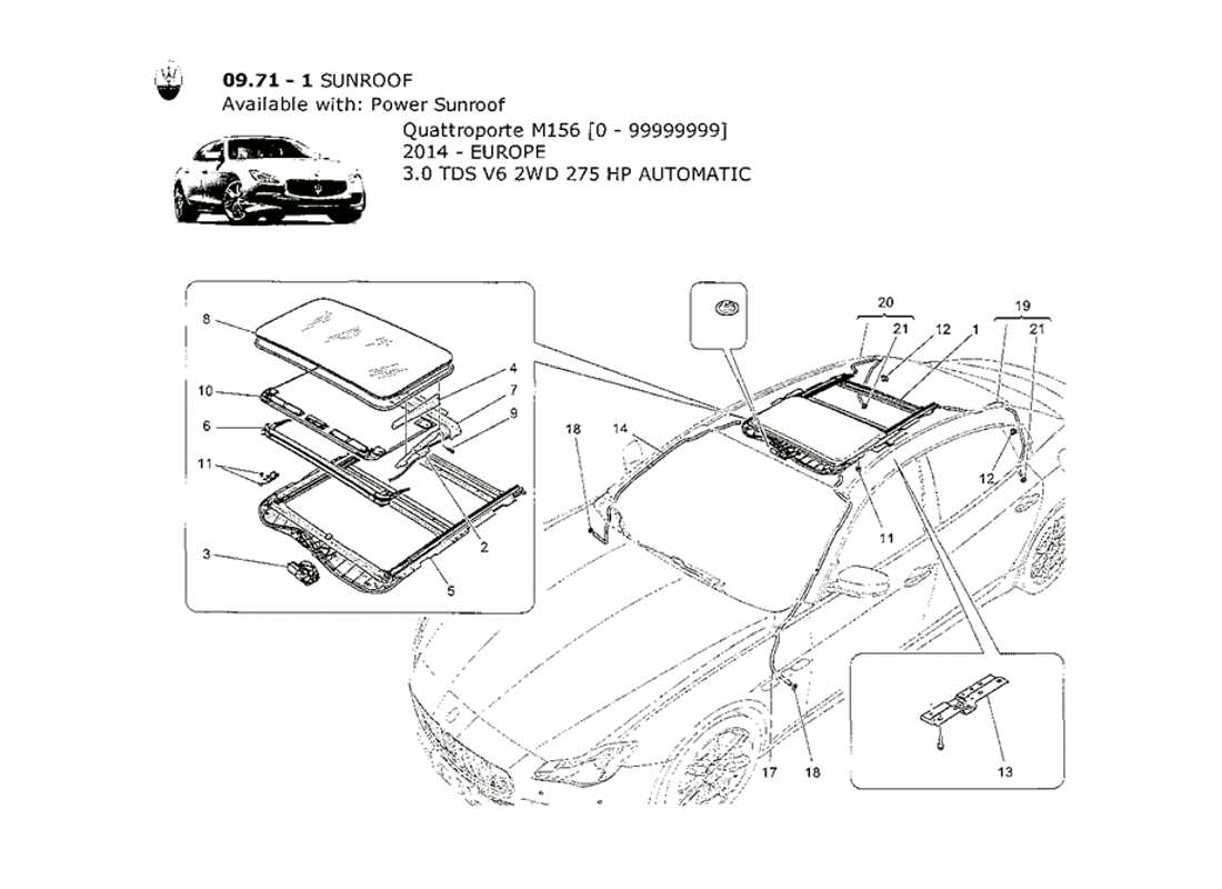 a part diagram from the maserati quattroporte m156 (2014 onwards) parts catalogue