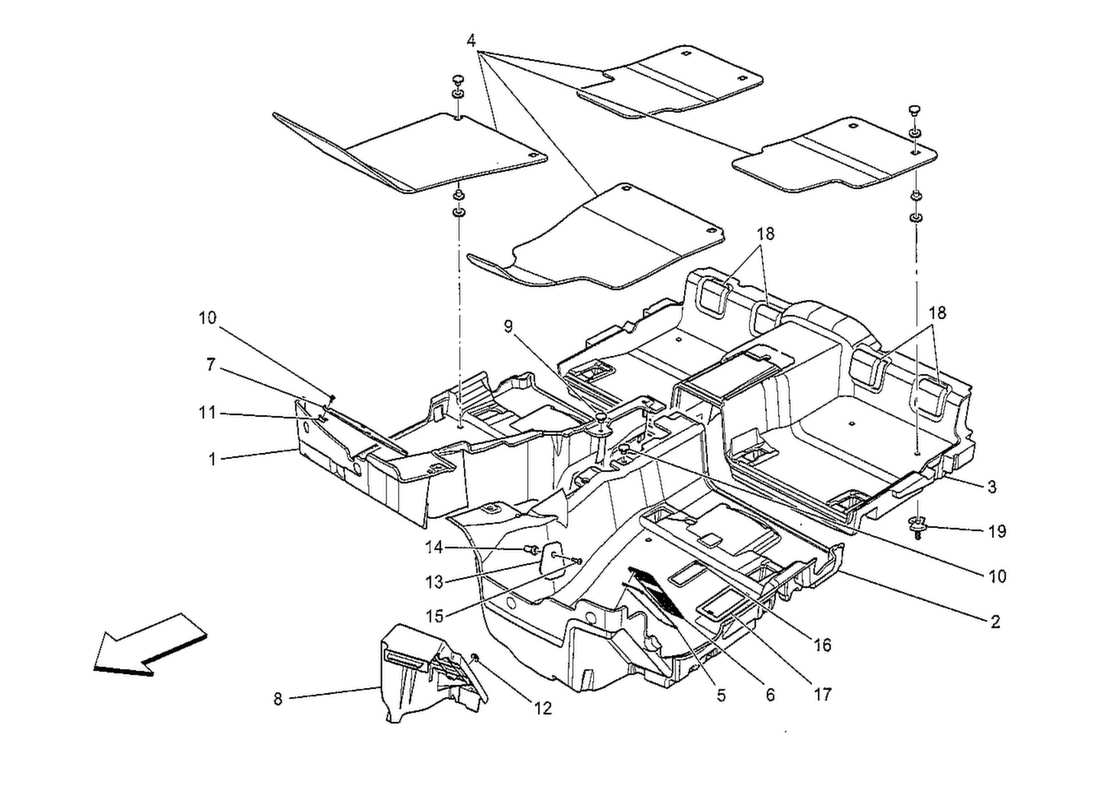 a part diagram from the maserati quattroporte m156 (2014 onwards) parts catalogue