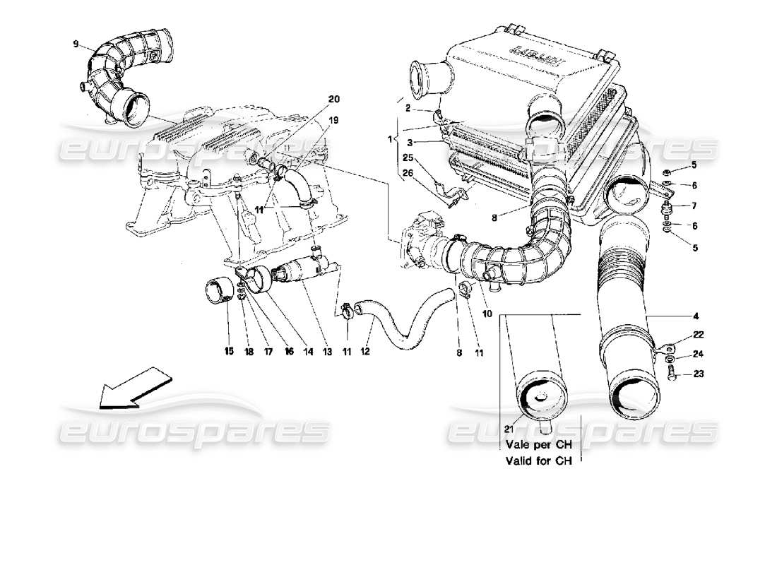 a part diagram from the ferrari mondial 3.4 t coupe/cabrio parts catalogue