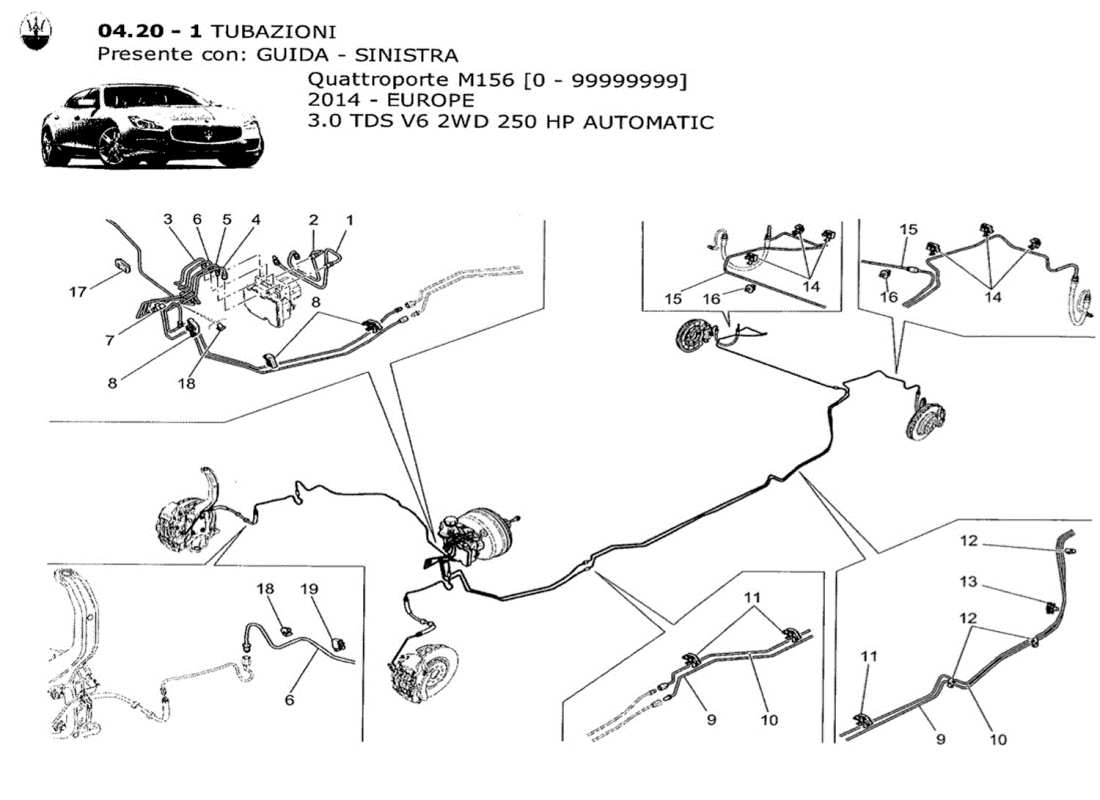a part diagram from the Maserati QTP. V6 3.0 TDS 250bhp 2014 parts catalogue