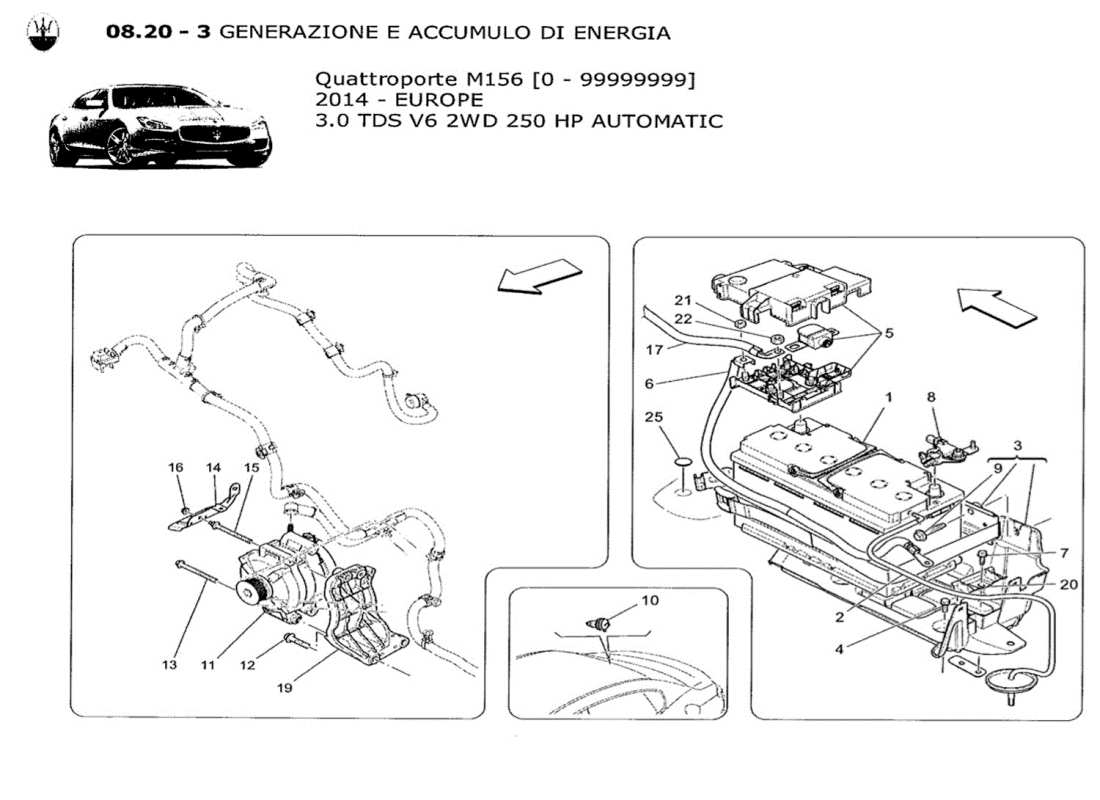 a part diagram from the maserati quattroporte m156 (2014 onwards) parts catalogue