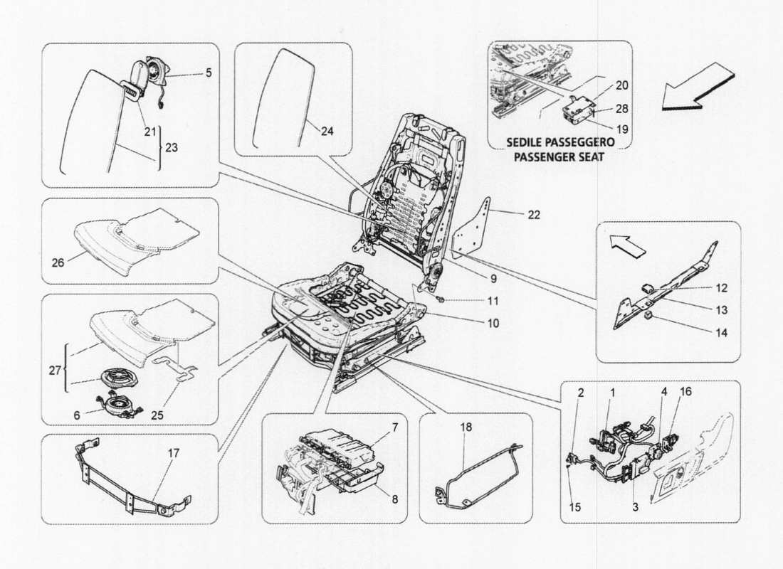 a part diagram from the maserati quattroporte m156 (2014 onwards) parts catalogue
