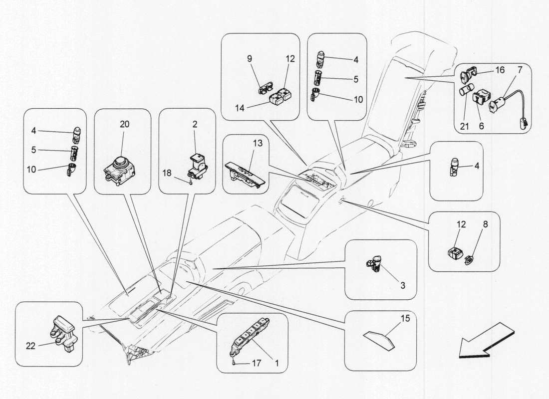 a part diagram from the maserati quattroporte m156 (2014 onwards) parts catalogue