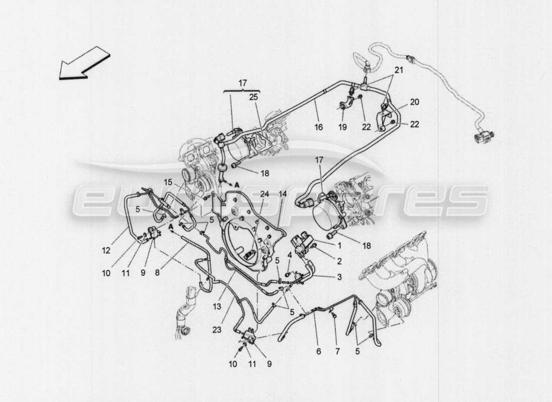 a part diagram from the maserati quattroporte m156 (2014 onwards) parts catalogue