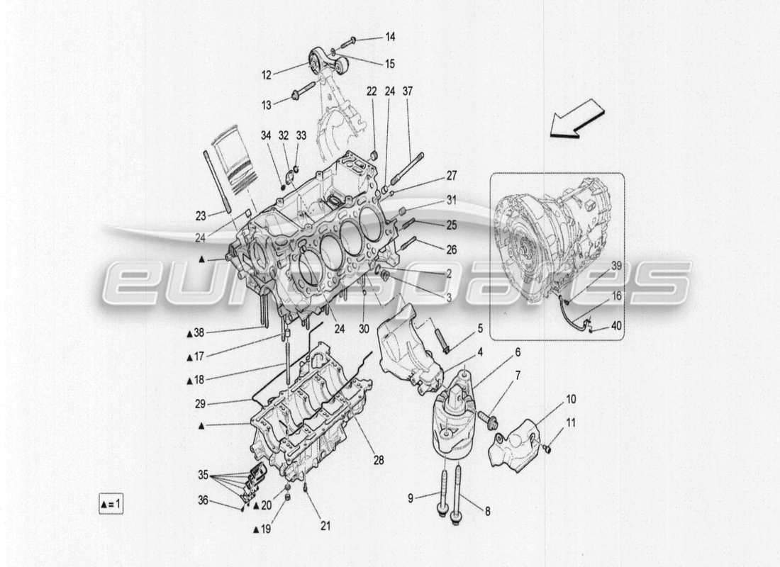 a part diagram from the maserati quattroporte m156 (2014 onwards) parts catalogue