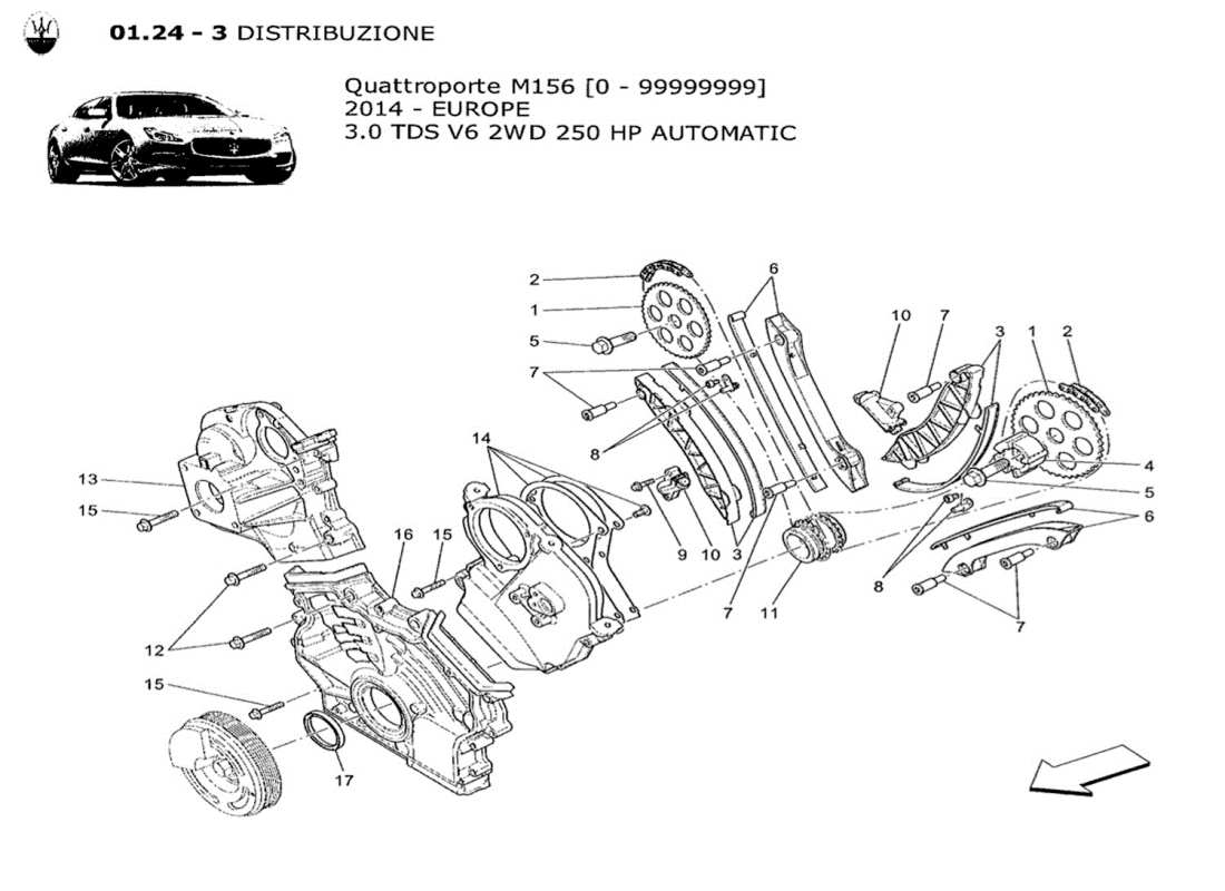 a part diagram from the maserati qtp. v6 3.0 tds 250bhp 2014 parts catalogue