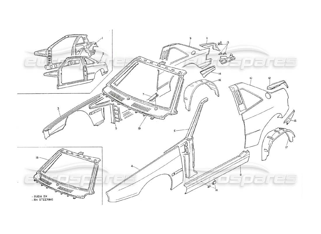 VIEW PARTS DIAGRAMS FROM THE MASERATI SHAMAL PARTS CATALOGUE a part diagram from the maserati shamal parts catalogue
