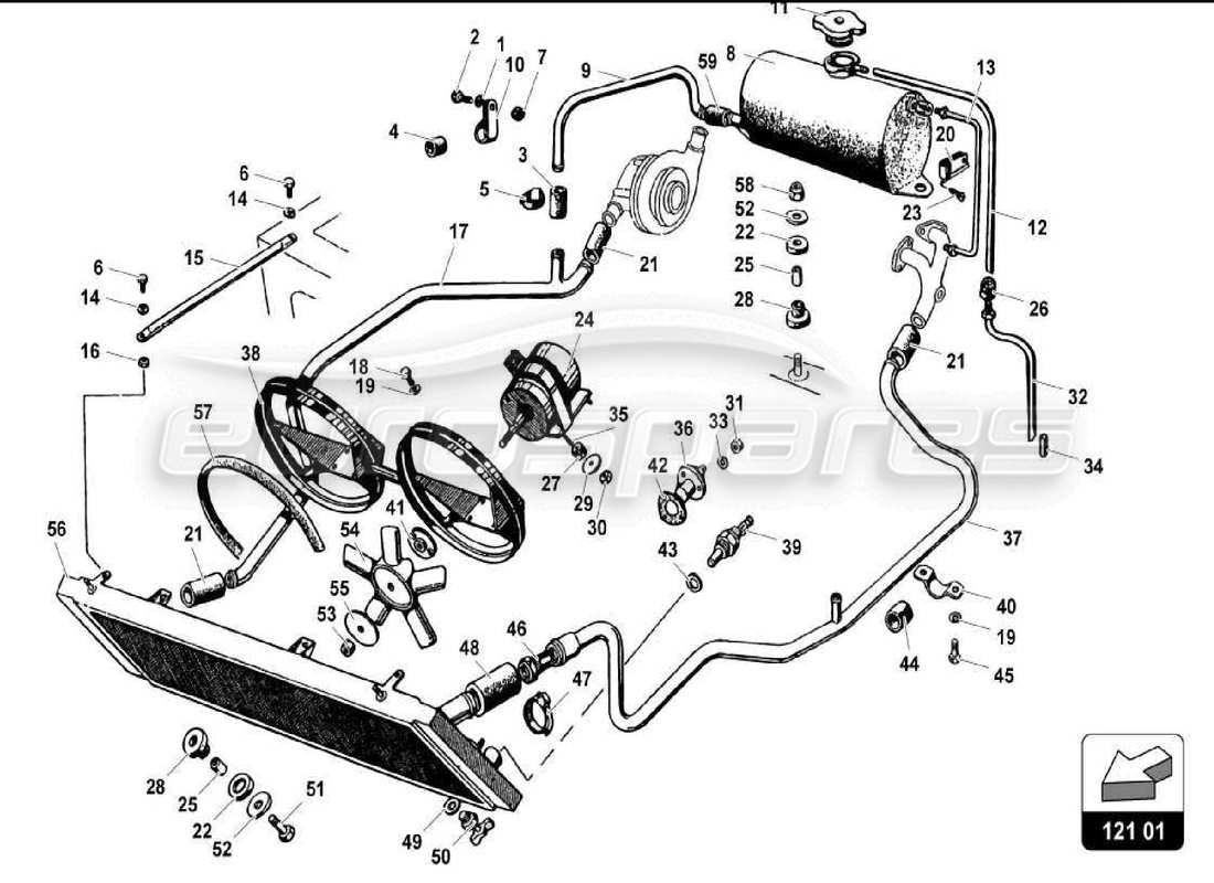 LAMBORGHINI MIURA P400S WATER COOLING SYSTEM PART DIAGRAM lamborghini miura p400s water cooling system part diagram